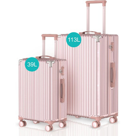 Набір валіз Voyagoux 2 шт. - 39L та 113L, жорсткі валізи, TSA-замок, ABS пластик, 4 колеса 360°, міцні та легкі, рожеве золото