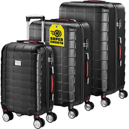 Набір валіз MONZANA® 3шт. Exopack TSA, колір Midnight: M, L, XL з жорсткими корпусами, гелевими ручками, 4 колесами та телескопічною ручкою