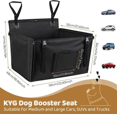 KYG Extra Stable Waterproof Non-Slip Dog Car Seat - Scratch Resistant with 4 Straps for Rear Seat - Reinforced Car Seat for Pets (M - 58x55x36cm)