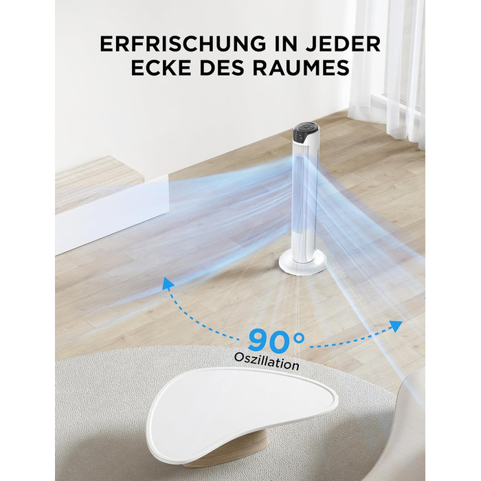 Вентилятор підлоговий Midea FZ10-26MR(BL) 96 см з пультом, 33 дБ, LED дисплей, 4 режими, для спальні та офісу, білий