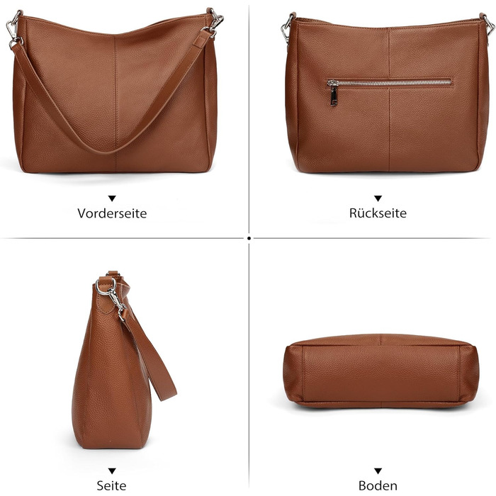 Сумка жіноча шкіряна Befen Shopper Hobo середнього розміру, коричнева (A-braun) з 2 ремінцями