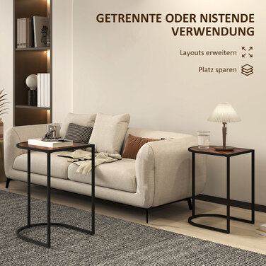 HOMCOM 2-Piece Couch Table Set, Square Side Table, Coffee Table with Steel Frame, Stackable Sofa Table, for Living Room, Holds up to 20 kg, Brown+Black | Aosom