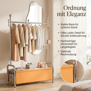 Вішалка для одягу з нержавіючої сталі з кошиком для білизни, міцна, витримує до 115 кг, 3-в-1, для спальні, коридору - UP01