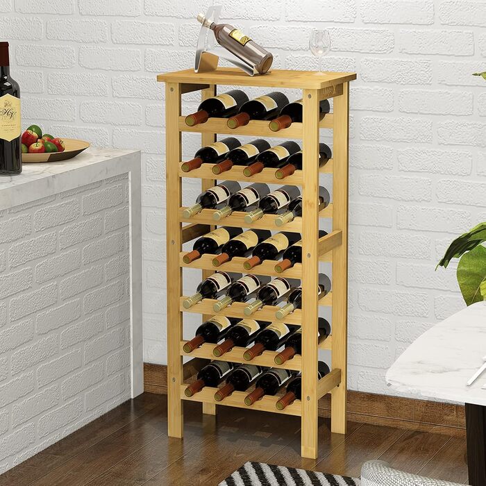 Dripex Wine Rack Bamboo Wine Bottle Rack 7 Tier Bottle Rack for Cellar Kitchen 27 Bottles 0.75 and 1 Liter 47 x 29 x 102CM