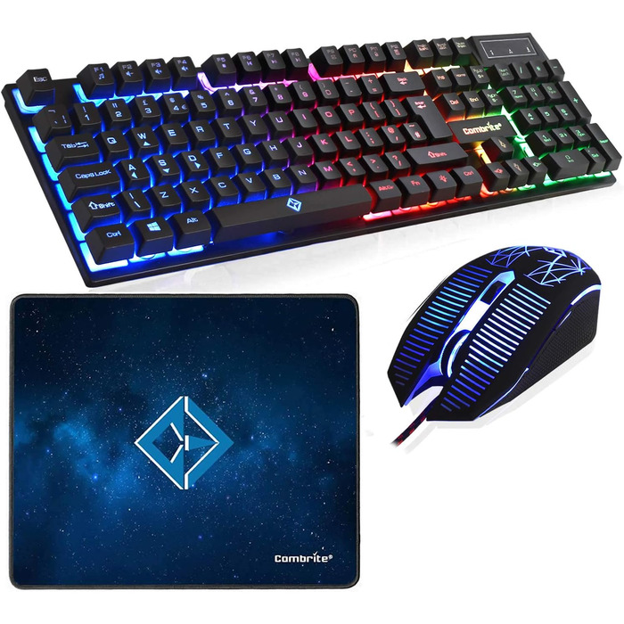 Ігровий набір клавіатури та миші Raptor з великим килимком, RGB-підсвітка, USB, UK-розкладка, для PC, Laptop, PS4, Xbox One, чорний