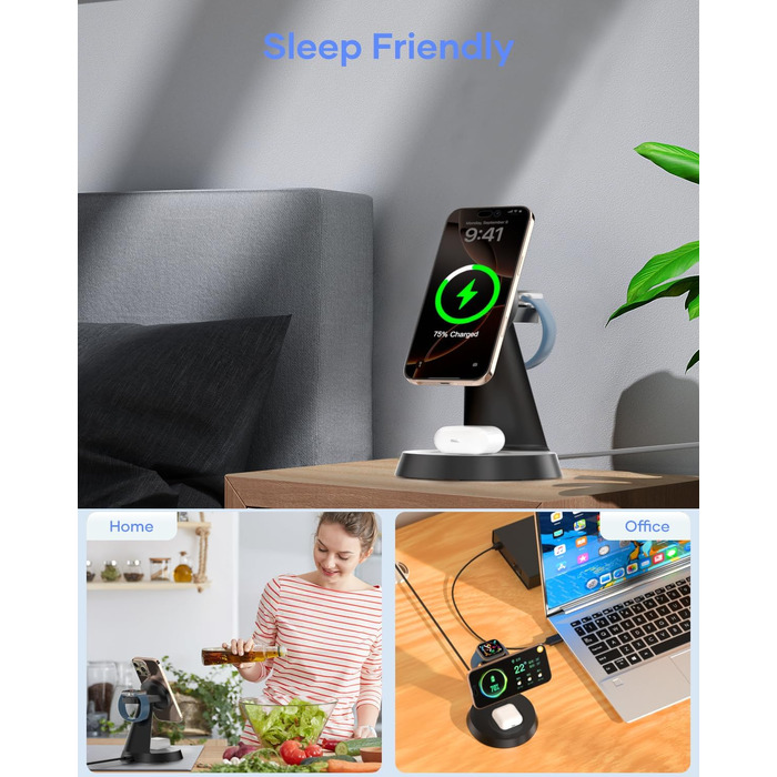 3-в-1 Індукційна Зарядка для iPhone, AirPods та Apple Watch (15W, чорний)