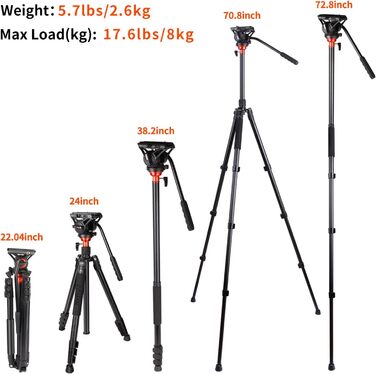 Штатив для камери COMAN 180cm/184cm з моноподом, 360° кульова головка, вантажопідйомність 8kg, швидка платформа