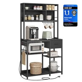 Стелаж кухонний VASAGLE з розетками, 40 x 100 x 180.4 см, з регульованими полицями, ящик з тканини, 12 гачків, антрацит-чорний