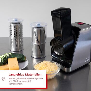 Solis Electric Vegetable Slicer Slice & More 8401 - All-in-One Slicer - Spiralizer - Multi-Grater + Food Processor + Vegetable Grater with 5 Cutting Drums - Stainless Steel/Plastic - 350 Watts