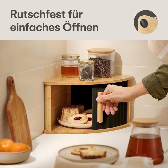 Бротокришка Praknu з дерева з косою та ковзними дверцятами – економія місця – зберігає хліб свіжим – легка збірка з інструкцією (Чорний)