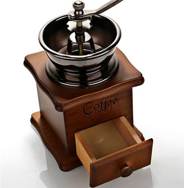 Ручна кавомолка A + kitchen Vintage стиль з керамічним жорном, коричнева, 20 x 9,5 x 16,5 см