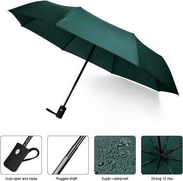 Віклуон парасолька автоматична, 8 спиць, тефлонове покриття, компактна, для подорожей, гольф, темно-зелена