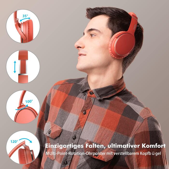 Бездротові навушники-вкладки Srhythm NC25 з активним шумозаглушенням (ANC), Bluetooth, HiFi звук, глибокий бас, NFC, вбудований мікрофон, складані (Кораловий помаранчевий)