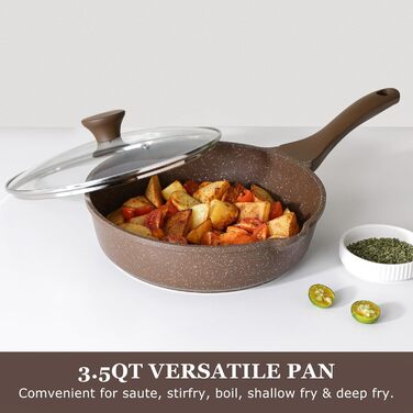 Сковорода SENSARTE з керамічним антипригарним покриттям, 28 см, швейцарське гранітне покриття, для приготування омлетів, сумісна з газовою та індукційною плитами, без PFOA/PTFE/PFAS, білий колір