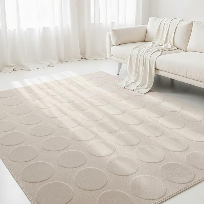Килимок для вітальні Interiyou Cannes 120x170 см кремовий - для спальні, дитячої, їдальні. Коротке ворсування, скандинавський бохо-стиль, геометричний малюнок, високий/низький ворс
