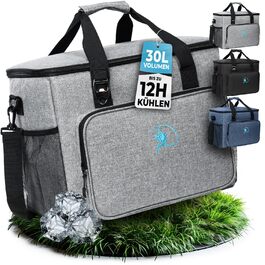 Термосумка 20L/30L (складний) охолоджує до 12 годин - ізольована сумка-шопер та ланчбокс з відкривачем для пляшок, вологостійкий матеріал PEVA для роботи, офісу, пікніка, покупок та будівництва (30 літрів, сіра)