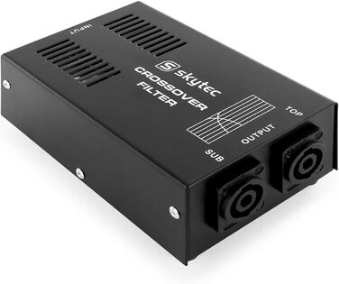 SkyTec STP-1 пасивний кросовер 2-смуговий, 1000 Вт, Powercon, 1 вхід, 1 вихід сабвуфера, 1 вихід топ, аудіофільтр, чорний