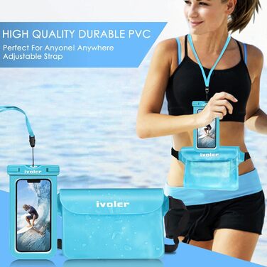 Водонепроникна поясна сумка-мішок з водонепроникним чохлом для телефону, універсальна пляжна сумка з кишенею для телефону, для водного спорту, пляжу, плавання, катання на човні (Світло-блакитний)