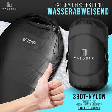 Спальний мішок WALDNER Daunenschlafsack Ultraleicht - ультралегкий, 4 сезони, 800г пуху, 600FP, для кемпінгу та відпочинку на природі (до 200см)