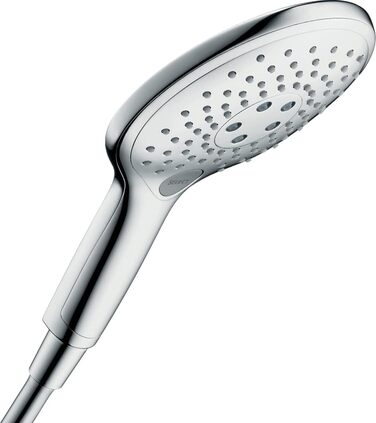 Hansgrohe Raindance Select S - Showerhead, Hand Shower with 3 Spray Patterns, Showerhead, Showerhead with Anti-Limescale Function, White/Chrome, 26530400 (Chrome, 3 Spray Patterns / water-saving, Single)