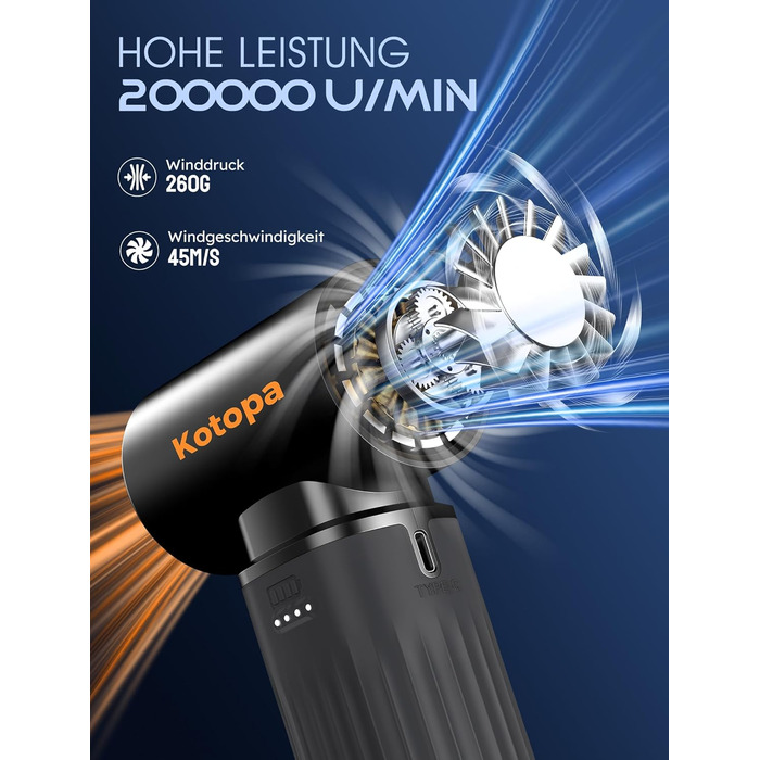 Електричний пилосос для повітря, 3 швидкості, 200000 обертів/хв, акумулятор 8000 mAh, тихий, для чищення ПК, клавіатур, авто та зовнішнього використання (чорний)