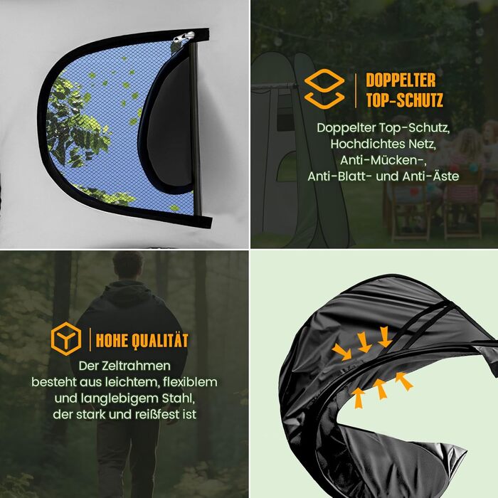 Charmofun Pop Up Shower Tent - Portable Camping Toilet & Changing Tent with UV Protection - Black