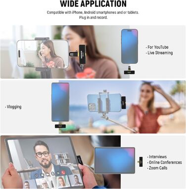 NEEWER Бездротовий петличний мікрофон KM23: 48kHz/24Bit, 8 годин роботи, шумозаглушення, USB-C, сумісний з DJI, Insta360, iPhone, Android, PC