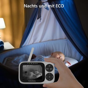 Дитячий відеоняня HelloBaby з камерою, 3.2' LCD, бездротовий монітор з нічним баченням, контролем температури та двостороннім зв'язком (1 камера)