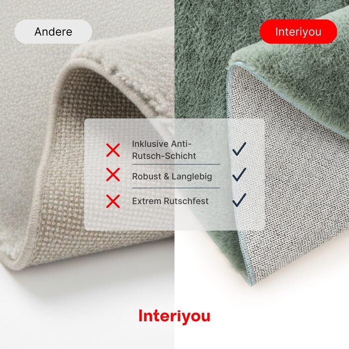 Килимок для вітальні Interiyou Fargo 80x150 см - короткий ворс, миючий, нековзний, штучне хутро, м'який ворс (зелений)