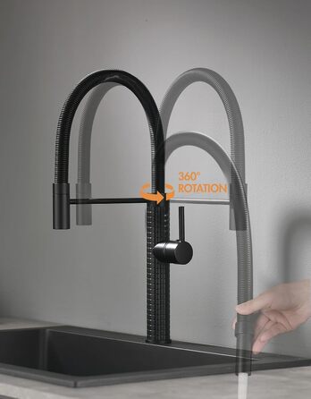 Чорний кухонний змішувач TIMACO висувний, 360° поворотний, для кухонної мийки | Змішувач для кухні