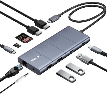 Хаб USB-C Anker 565 11-в-1: Док-станція з USB-A, HDMI 4K, DisplayPort, PD 85W, Ethernet, microSD, SD, для MacBook Pro та інших