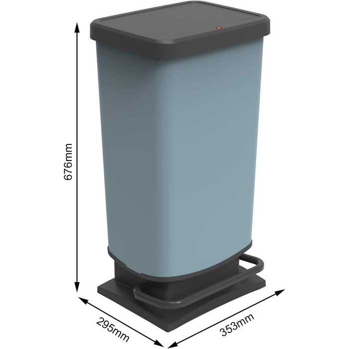 Відро для сміття Rotho Paso 40л з педальним механізмом та кришкою, пластик PP, BPA-free, металік, 40л (35.3 x 29.5 x 67.6 см), блакитне