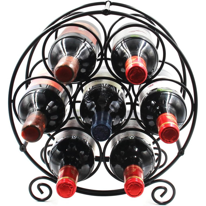 PAG Wine Rack Metal Freestanding Floor Bottle Rack, Decorative Bottle Holder Stand for Kitchen/Floor/Bar, (Black, 7 Bottle)