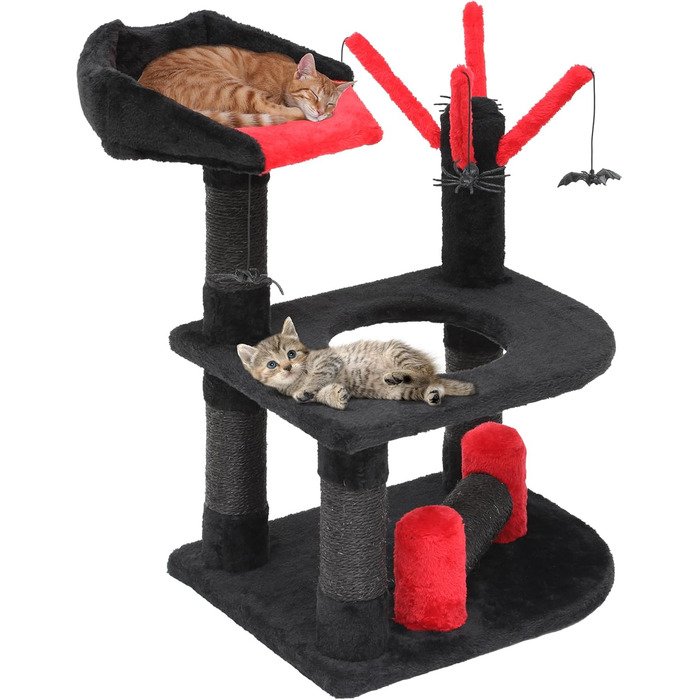 Кігтеточка YITAHOME Готичний XL, 160 см, з 4 колонами з сизалю, 1 дощечкою для шліфування, гамаком, 2 кулями-іграшками, платформами для сну, чорна