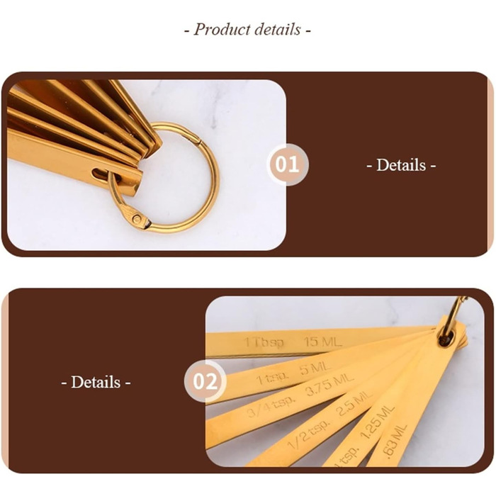 6-Piece Measuring Spoon Set for Teaspoons, Coffee, Sugar, Cake, Baking, Gold Measuring Cups, Kitchen Measuring Spoons, Baking Utensils (Color: A Silver) (B Gold)