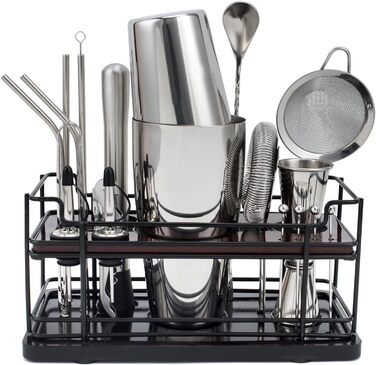 Набір для коктейлів Boston Cocktail Shaker Set 825 мл з підставкою, нержавіюча сталь, професійний барний аксесуар, набір бармена з рецептами, ідеальний подарунок (сріблястий)