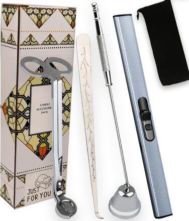 STATABSTA 4-in-1 Candle Accessory Set, Candle Snuffer, Wick Trimmer, Trimmer, and Wick Scoop, Candle Care Set for Gifts, Candle Lovers (Silver)