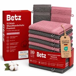 Набір махрових рукавичок для миття Betz, 100% бавовна, 16x21 см, 10 шт, колір старорожевий та антрацит