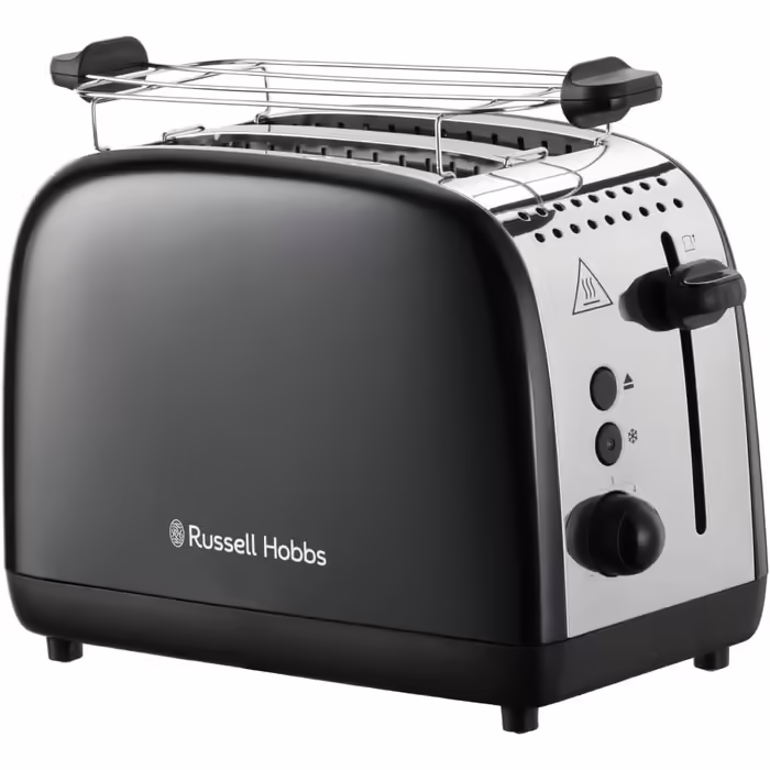 Russell Hobbs Toaster [for 2 slices] Colours Plus Stainless Steel Black (extra wide toast slots, including bagel attachment, 6 browning levels + defrost function, Lift & Look function, 1600W) 26550-56