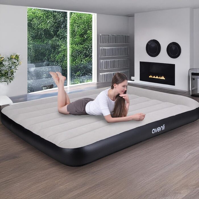 Надувний матрац-ліжко AVENLI для 2 осіб, 191x137x30 см з інтегрованою помпою, з флаоковою поверхнею, для кемпінгу та дому