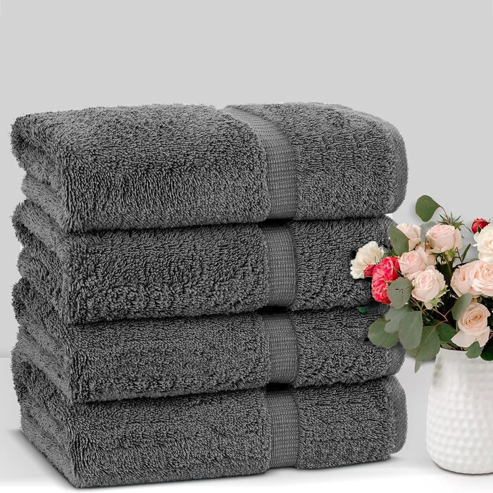 Набір розкішних рушників Chakir Turkish Linens з турецької бавовни, 6 предметів, готельна якість (2 рушники для ванни, 2 рушники для рук, 2 рукавника), темно-сірі
