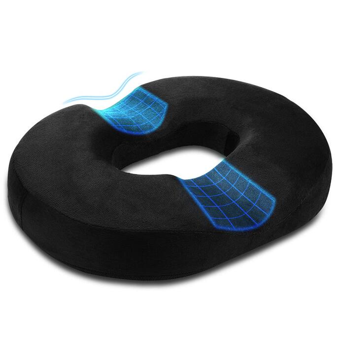 Подушка-кільце для сидіння Donut: ергономічна подушка на стілець для офісу та дому, зняття тиску, 45 см, чорна