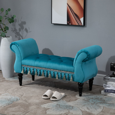 HOMCOM Bench | Luxurious Upholstered Bench, Footstool Bench made of Polyester and Rubber Foam, Stylish, Blue, 117x40x58cm | Aosom