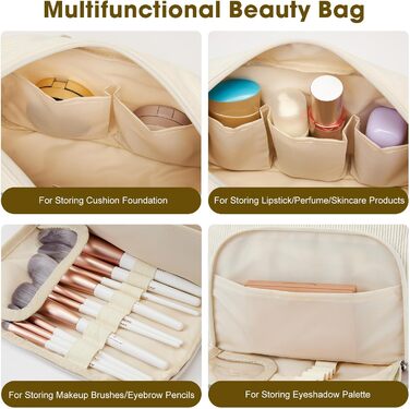 Косметичка жіноча Kalidi з багатьма відділеннями та слотом для пензлів, велика сумка для макіяжу, органайзер для косметики, валізка, темно-зелений (бежевий)