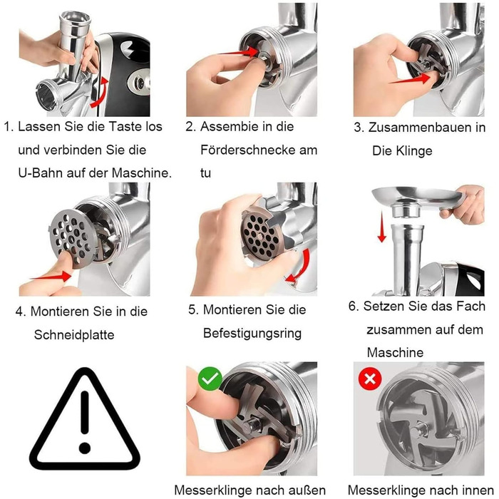 М'ясорубка електрична 800W з насадками для ковбас, нержавіюча сталь, чорна - багатофункціональний кухонний комбайн