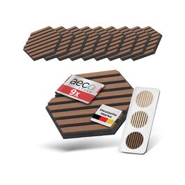 Акустичні панелі з натурального горіха самоклеючі, гексагон 30x26 см, набір 9 шт, чорний акустичний фетр, 3D панелі для шумоізоляції та оздоблення стін