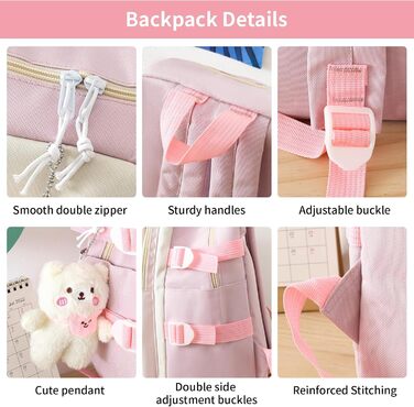 Набір шкільних рюкзаків IvyH 5-ти частинний: рюкзак для дівчинки, сумка для школи, підліткові рюкзаки, рюкзак для дівчаток 3-7 класів, набір шкільних сумок з пеналом та нагрудником, 45 см, рожевий 8583#