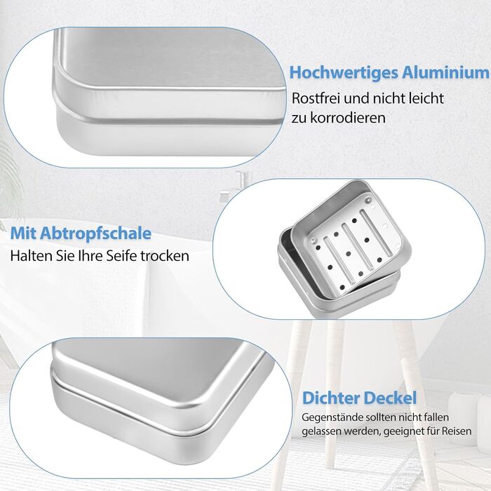Набір мильниць для подорожей 2 шт. з алюмінію з підсіткою, вологостійкі, антикорозійні для дому та подорожей, зберігання мила та пінки для гоління (срібло, 2 шт.)