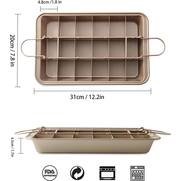 Форма для випікання брауні SVNR BLN001 з антипригарним покриттям, з роздільниками для 18 порцій