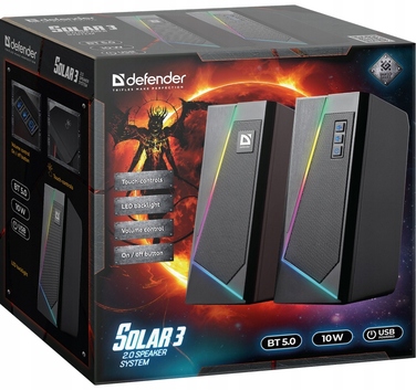 Комп'ютерні колонки DEFENDER SOLAR 3 2.0, 10 Вт, Bluetooth, RGB-підсвітка, USB